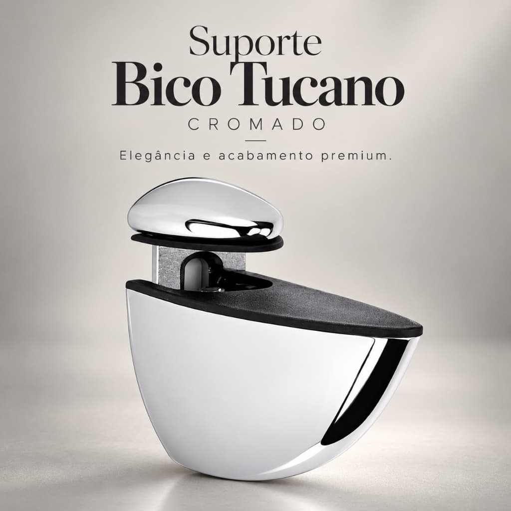 Suporte Bico Tucano Cromado Pequeno Regulável para Prateleira de Vidro MDF Metal Parede