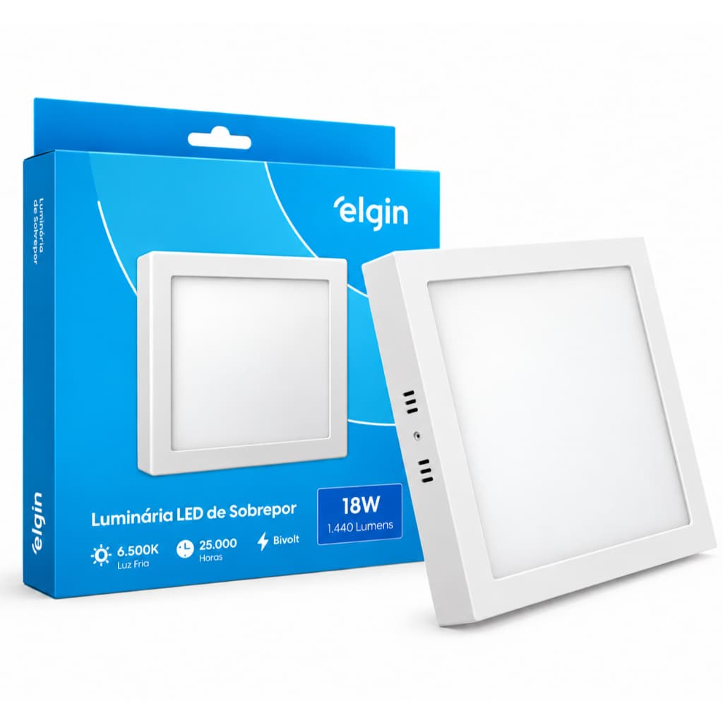 KIT PAINEL PLAFON DE SOBREPOR 18W BRANCO FRIO QUADRADO BIVOLT 19X19cm - ELGIN