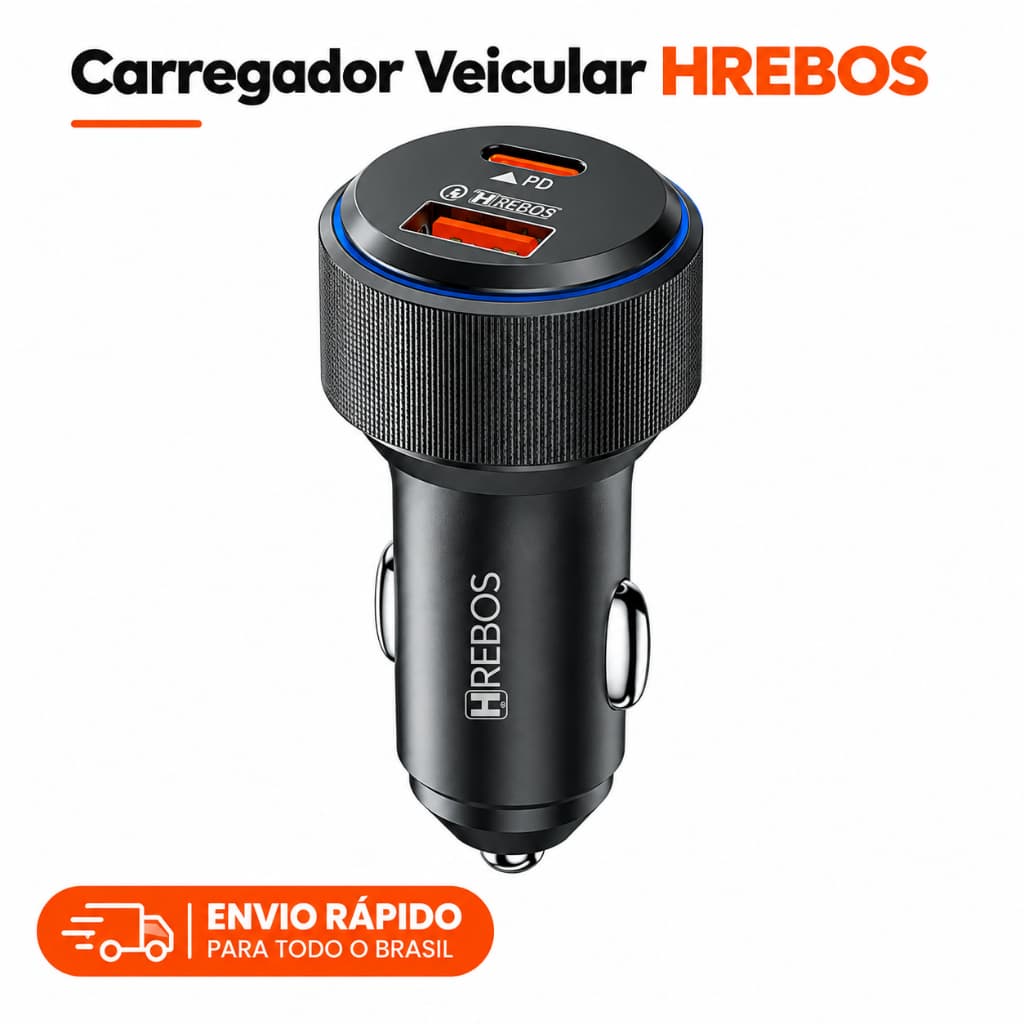 Carregador Veicular Pro Turbo - Carregador para carro Hrebos CRV 208 Turbo USB Carro 12V