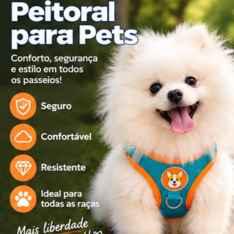Coleira Peitoral Cachorro Gato Cães Confortável Pequenos e Médios Reflexiva Kit Guia + Coleira Ajustável[COR ALEATORIO]