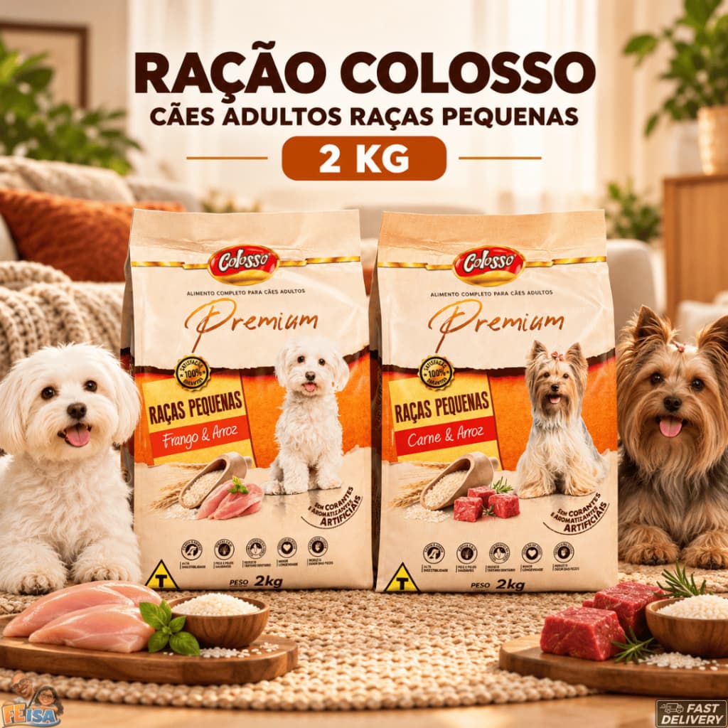 RAÇAO COLOSSO PARA CÃES CACHORROS ADULTOS RAÇAS PEQUENAS 2KG