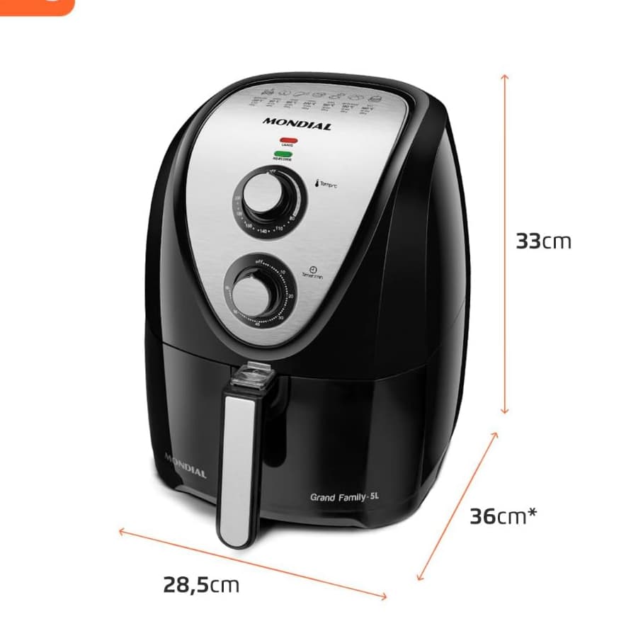 Fritadeira - Elétrica Air Fryer Sem Óleo 5 Litros - MONDIAL BIVOLT + NF 2026