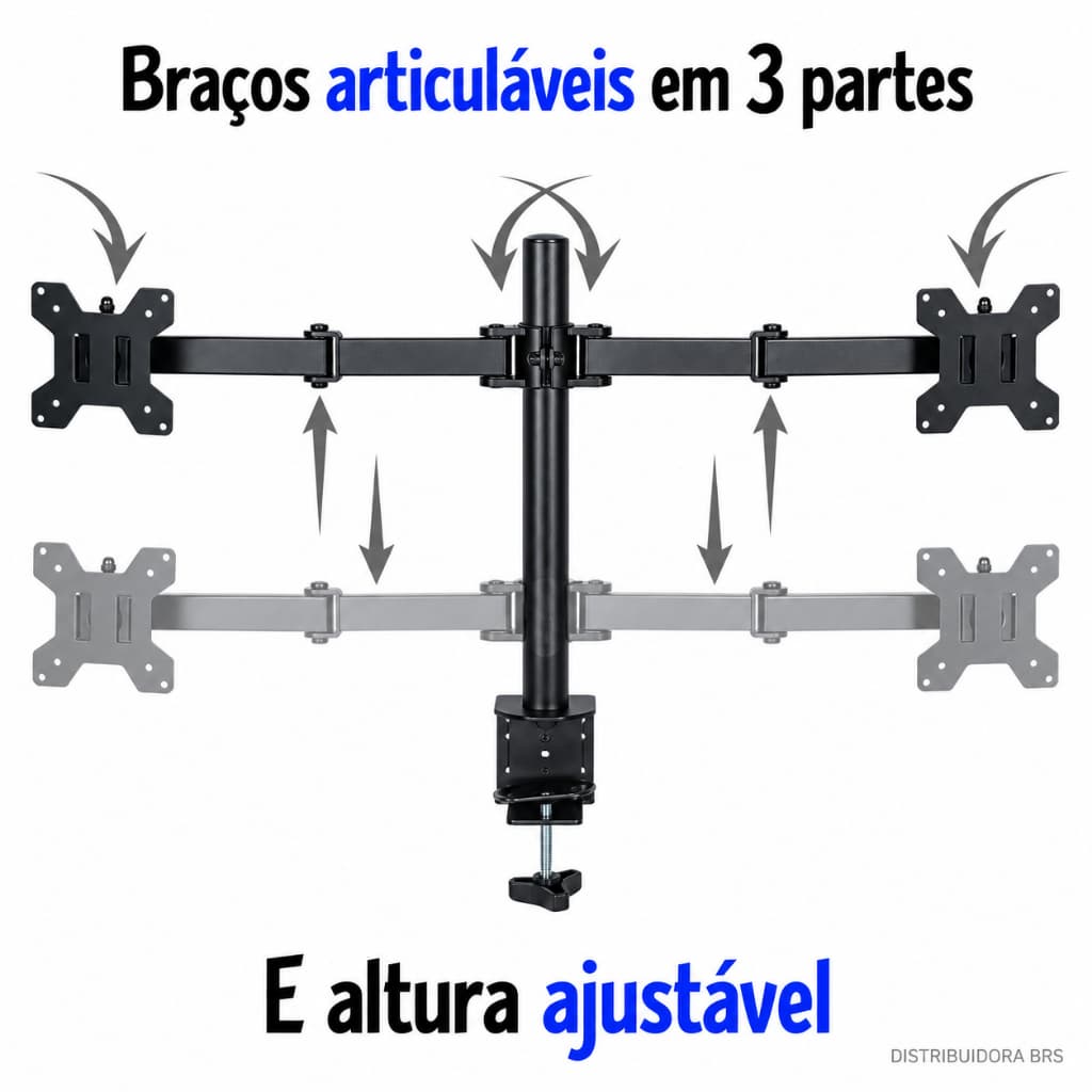 Suporte Premium Para 2 Monitores PC Articulado Ajustável Monitor Gamer Suspenso setup