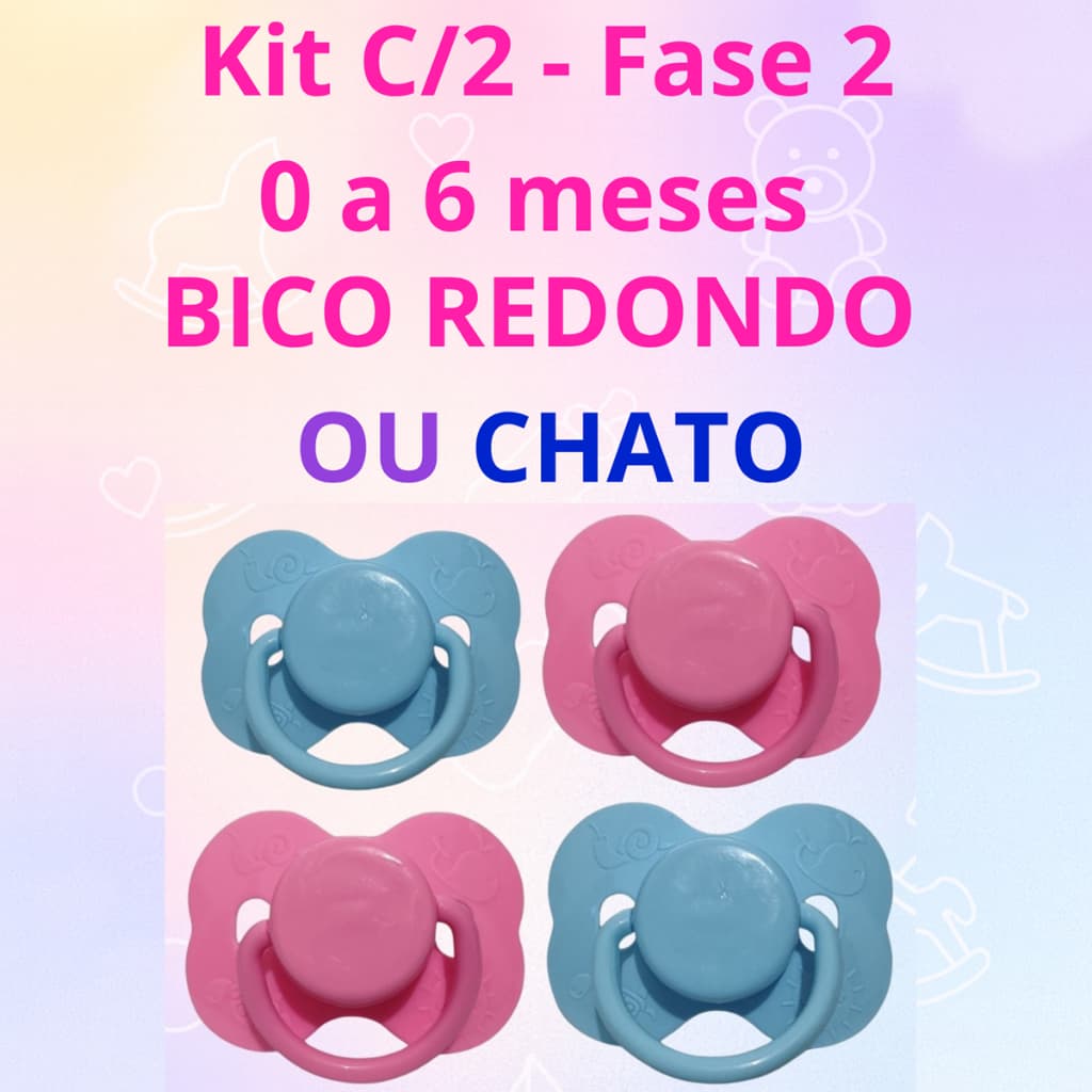 Kit C/2 Chupetas Borboleta Silicone Bico Redondo ou Chato Ortodôntico Fase 2 Bebê Infantil Pepeta