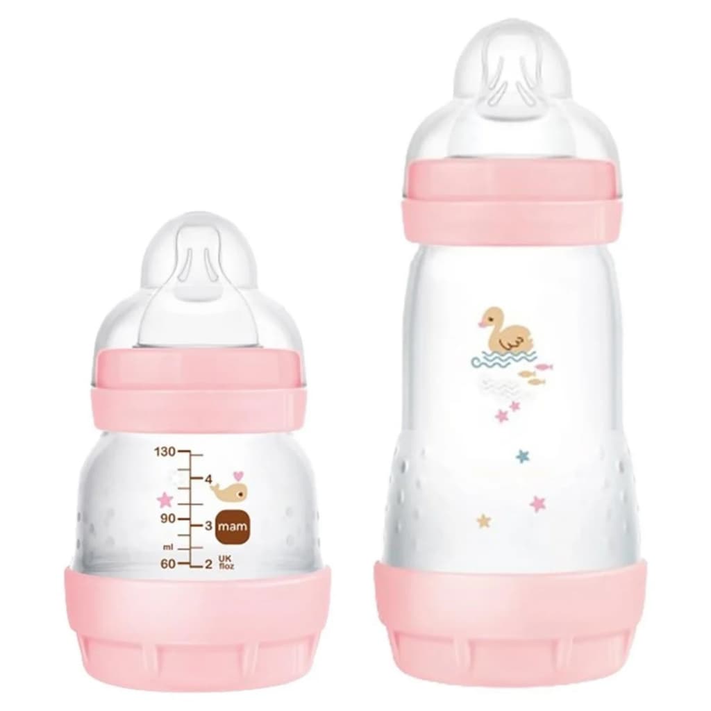 Mamadeira MAM Easy Start Anticólica Starter Set 130/260ml Rosa Mamadeira Anticólica e Autoesterilizável