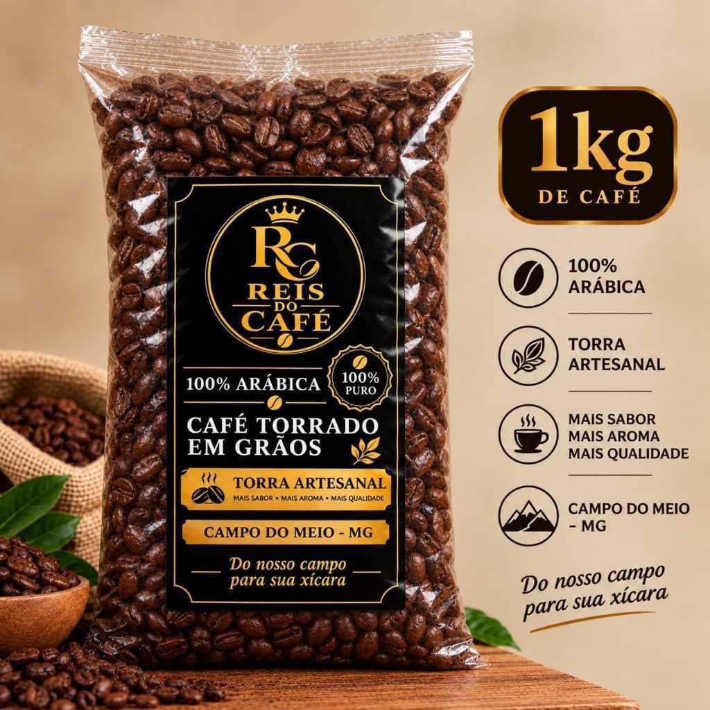 Café Torrado em Grãos Reis do Café 1kg 100% Arábica Torra Artesanal Campo do Meio MG