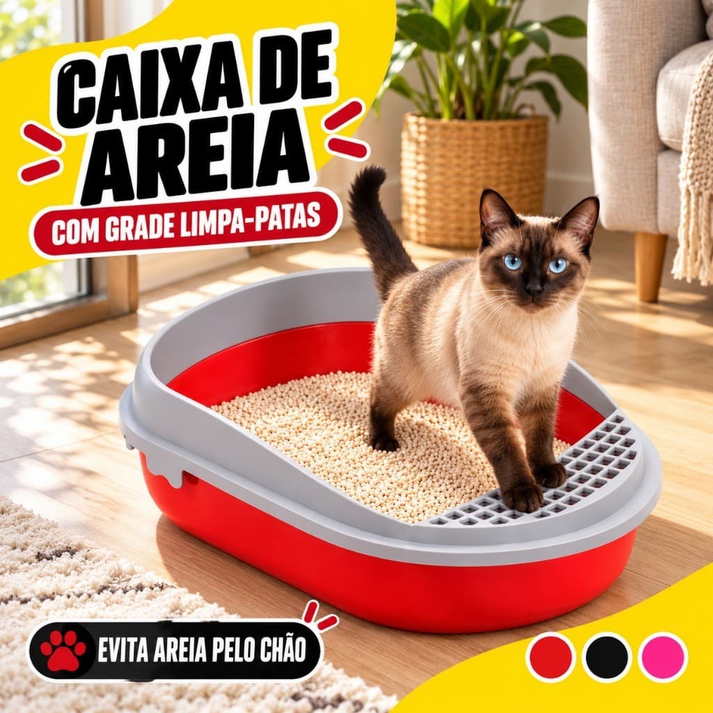 Bandeja Sanitária Caixa De Areia Para Gatos Com Arco Borda Alta Grade Limpa Patas Banheiro Pet Furba