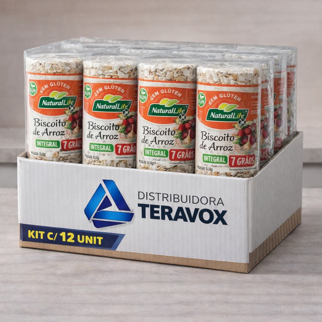 Kit 12x Biscoito de Arroz Integral 7 Grãos NaturalLife 80g | Sem Glúten | Snack Saudável