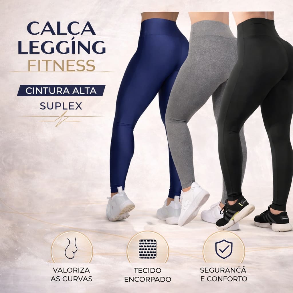 Calça Legging Fitness Cintura Alta Suplex | Levanta Bumbum | Alta Compressão