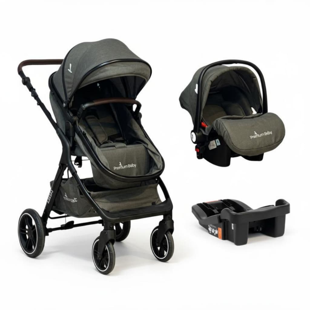 Carrinho De  Bebê Passeio Com Bebe Conforto Reversível Travel System Moisés Kansas Cinza Cor Chassi Preto Premium Baby