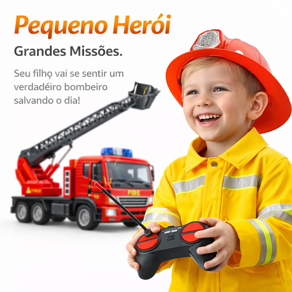 Caminhão Bombeiro Controle Remoto Infantil com Luzes – Carrinho Bombeiros VermelHOho RC Menino Presente Dia das Crianças