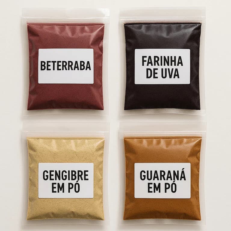 Kit Energético Pré Treino Natural Beterraba Uva Gengibre Guaraná Pó 50gr cada