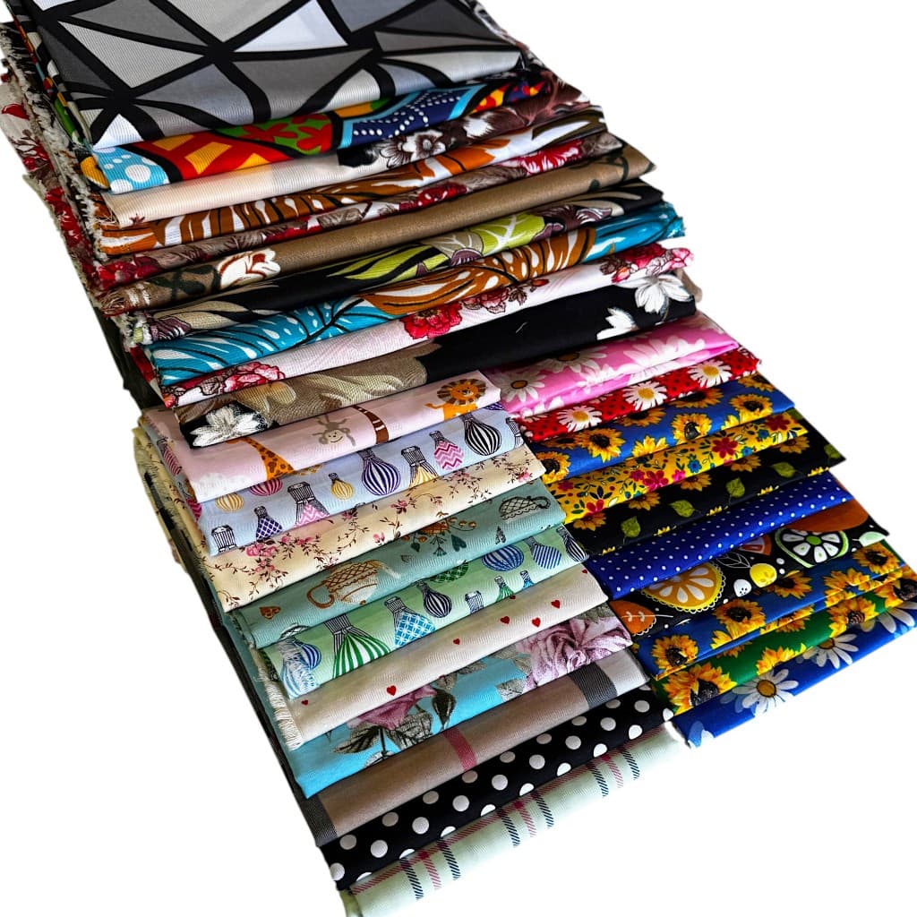 Kit 30 Cortes Tecidos Gorgurinho 1m + Tricoline Misto e Poliéster 50cm | Patchwork e Artesanato