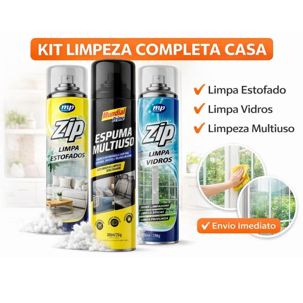 Kit Zip Limpeza Estofados Sofá Banco Carro Limpa Vidro Espuma Multiuso Limpeza Casa Automotiva