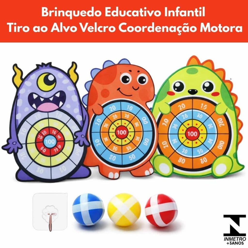 Brinquedo Educativo Infantil Tiro ao Alvo Velcro Coordenação Motora Criança