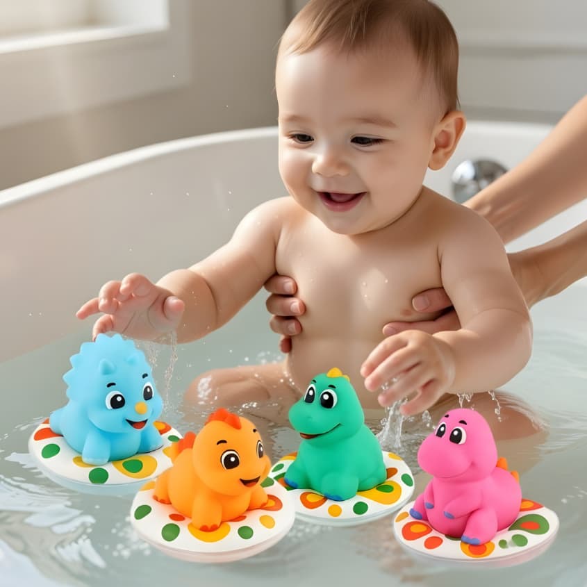 Brinquedo de Banho Dinossauro Bebe Flutuante Banheira Atóxico Borracha Macio Infantil 3 Anos