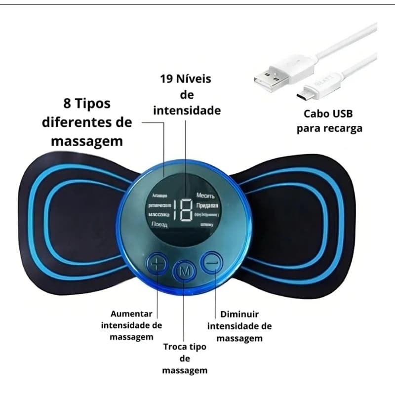 Mini Massageador Elétrico Portátil Recarregável - Alívio de Dores e Relaxamento Muscular