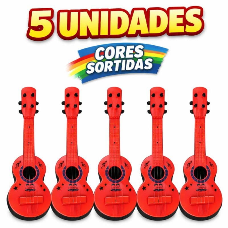 Violão de Brinquedo 5 Unidades Infantil Colorido | Brinquedo Musical Educativo