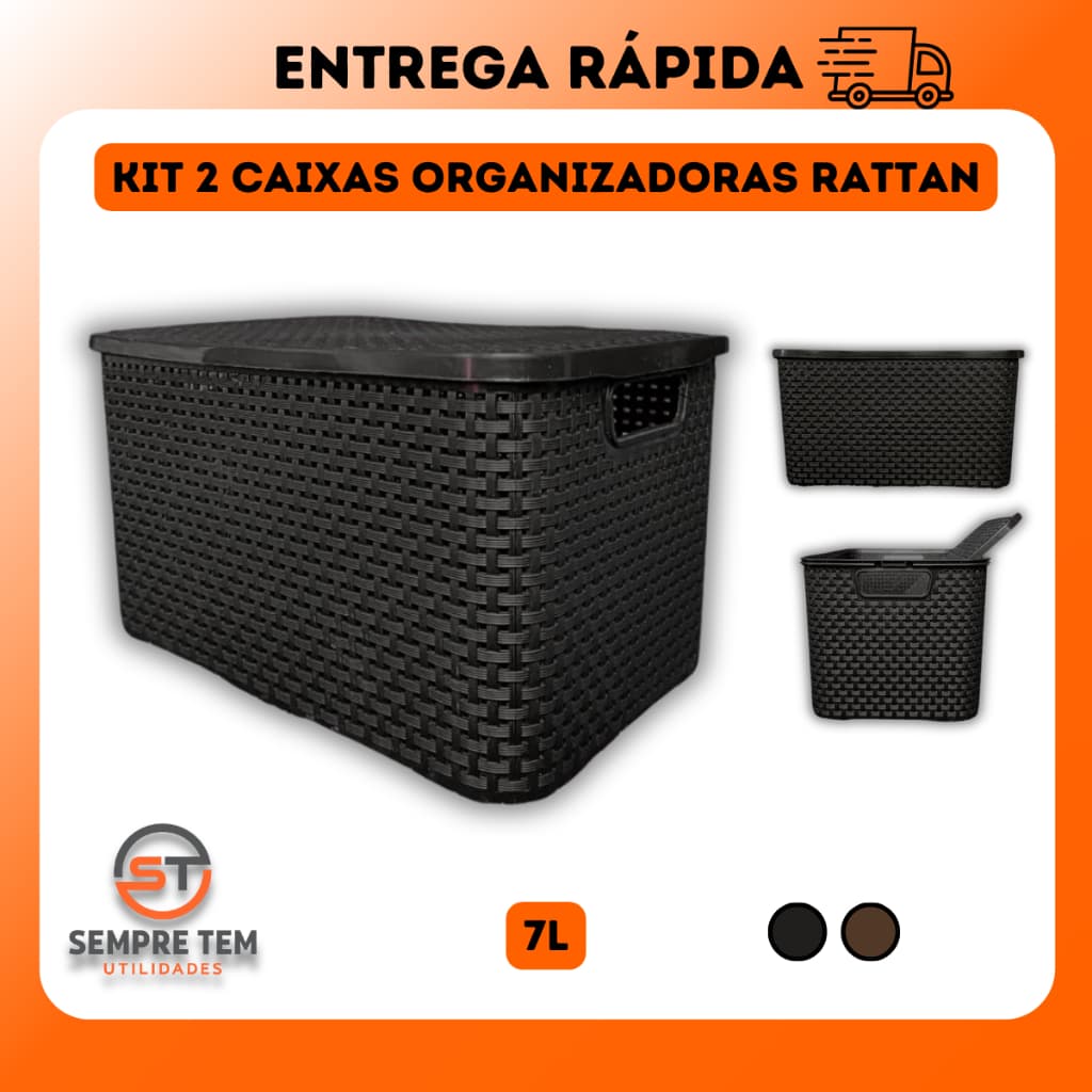 2 X Caixa Organizadora Rattan 7 Litros Cesto Plástico Multiuso Arqplast Organizador Banheiro Cozinha