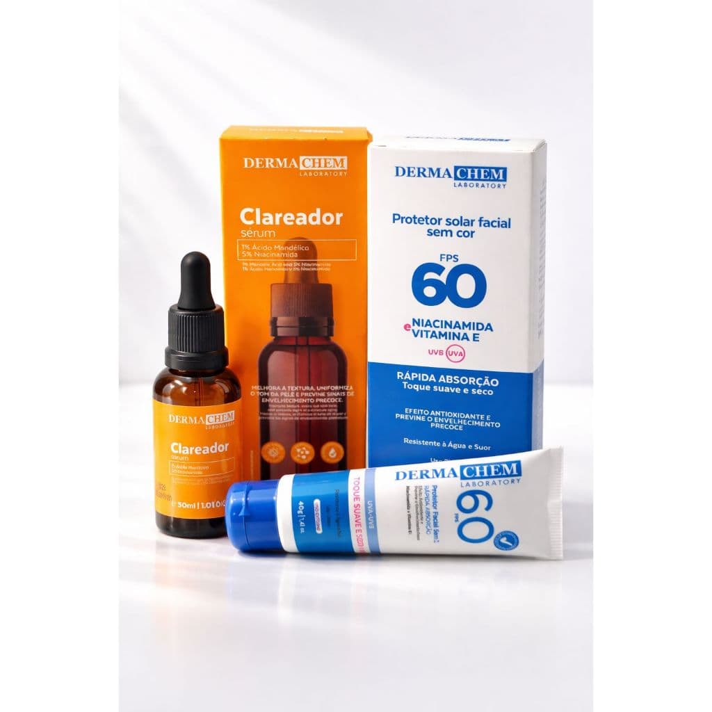 Kit Sérum Clareador Vitamina C Dermachem + Protetor Solar FPS60 Skincare Facial