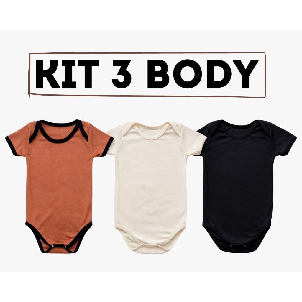 Kit Body Bebê 4 Peças Algodão Neutro Estampa Lisa Enxoval Menina Menino Unissex Verão Inverno