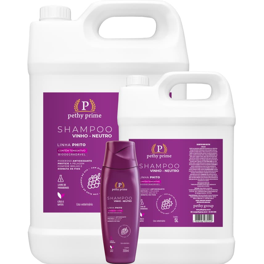 Shampoo Vinho Pethy Prime para Cães e Gatos | Hidratação, Brilho e Pelagem Sedosa