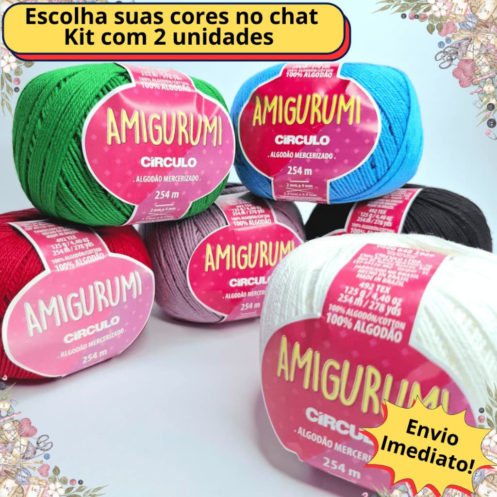 Kit 2 Fio Amigurumi 254m Círculo kit amigurumi linha de algodao linha fina para Croche e Trico