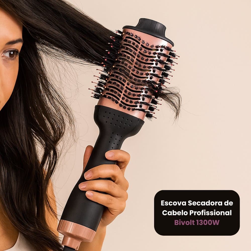 Escova Secadora de Cabelo Profissional Bivolt 1300W 3 em 1 Alisa Seca Modela Cabelo Rápido AntiFrizz