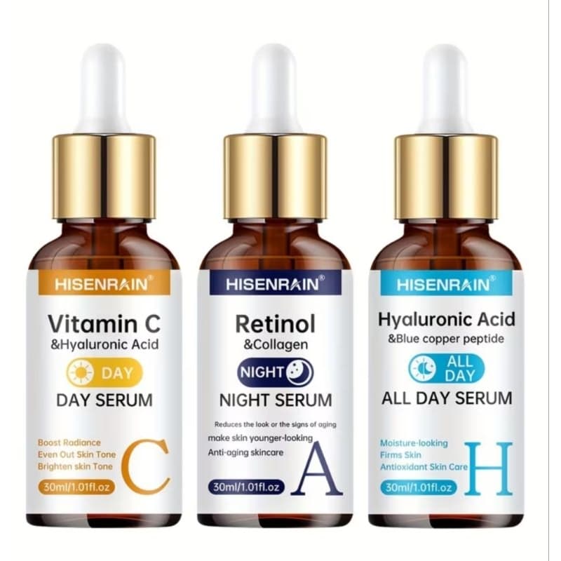 Kit Sérum Facial Vitamina C + Retinol + Ácido Hialurônico Anti Idade Clareador Hidratante Anti Acne Skincare Completo