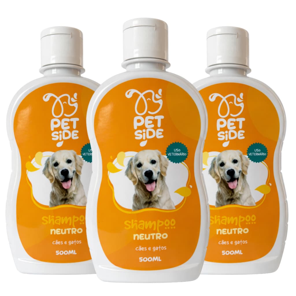 Kit 3 Shampoo Neutro para Cachorro Gato 500ml Petside Banho Petshop