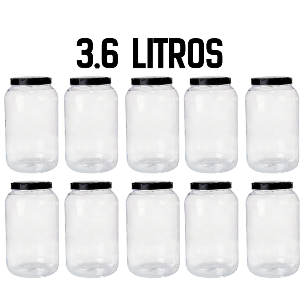 Kit 10 Potes 3,6 Litros Grande Organizador Multiuso Tampa com Rosca Cozinha Mantimentos