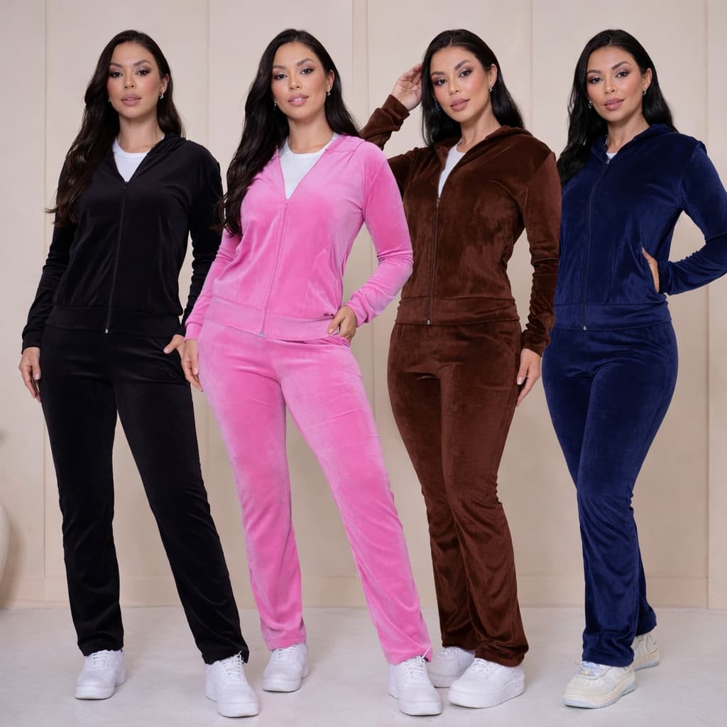 Conjunto Plush Feminino Inverno com Capuz Macio Confortável M ao GG