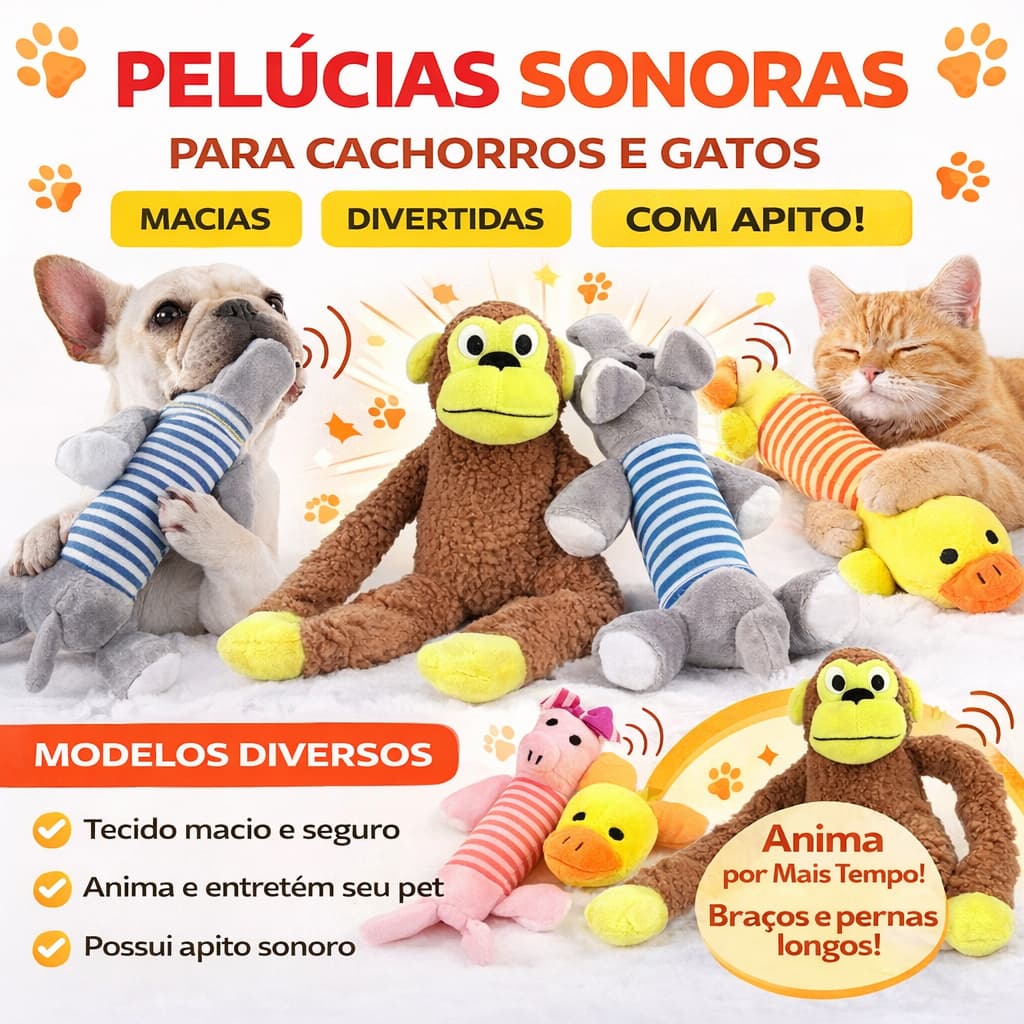 Brinquedo Pelucia para Cachorro e Gato com Apito Sonoro Macio Divertido Pet Pequeno Medio Porte