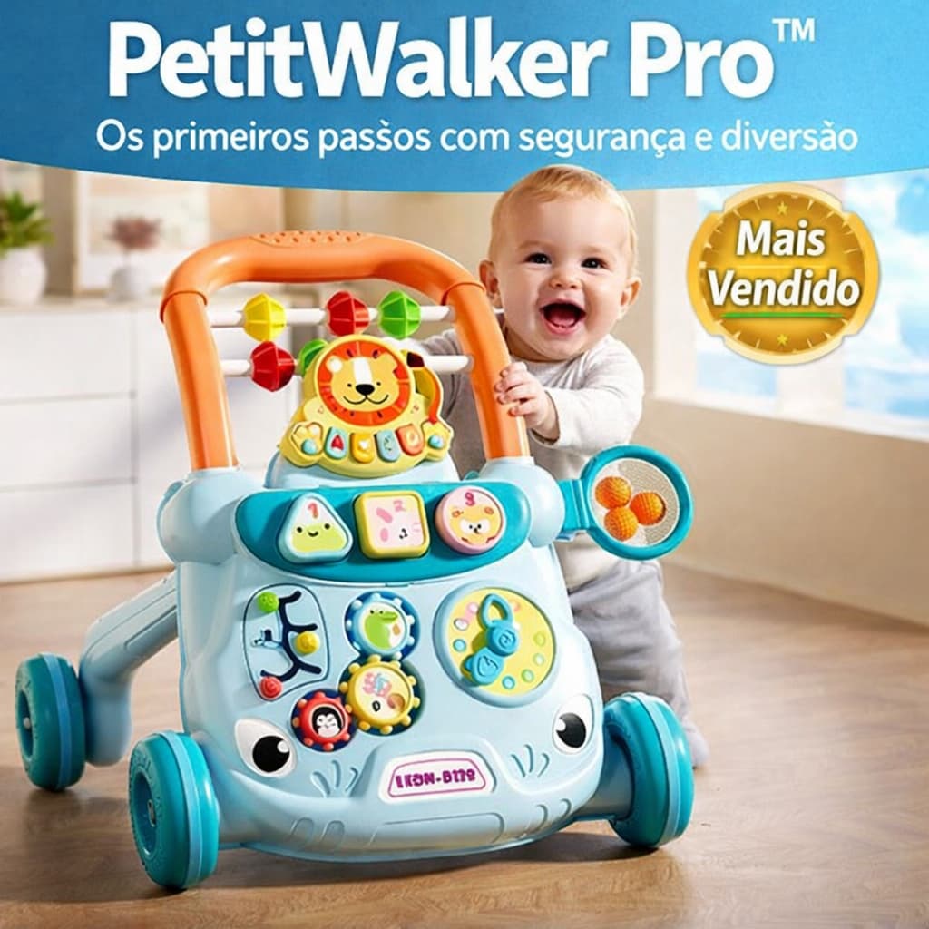 Andador Bebê Musical Educativo PetitWalker Pro™ 2 em 1 Interativo com Luz e Som Desenvolvimento Motor Infantil Seguro