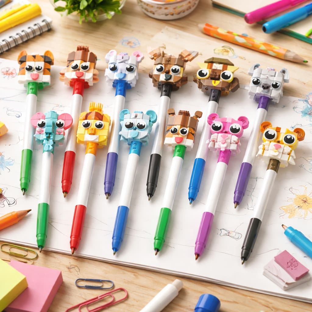 Canetinha lego encaixe 12 unidades blocos montar caneta infantil escolar criativa brinquedo educativo