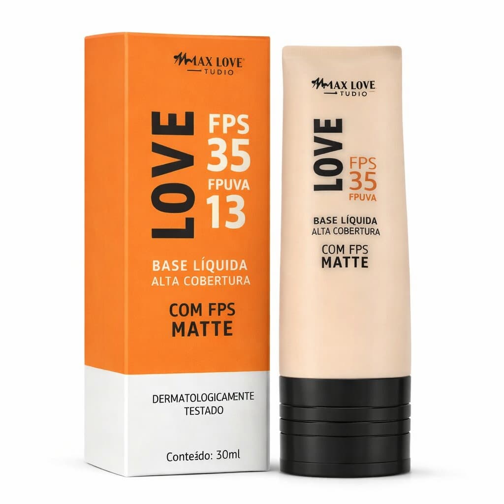 Base Líquida Max Love Alta Cobertura Matte FPS 35 FPUVA 13 Tom 61 Maquiagem Facial 30ml
