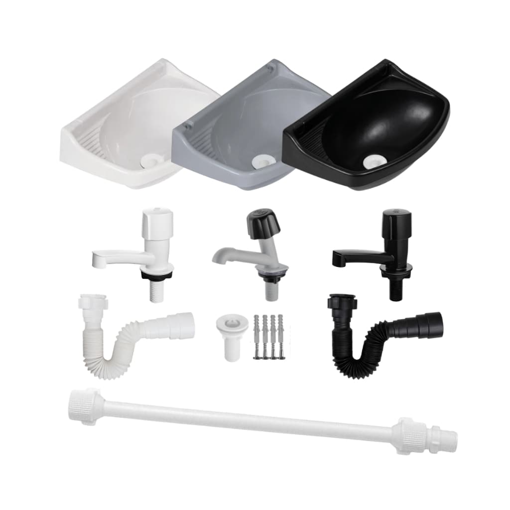 Kit Pia de Banheiro Lavatório Cuba Plástico Sifão Torneira Engate Flexivel PVC Kit Completo