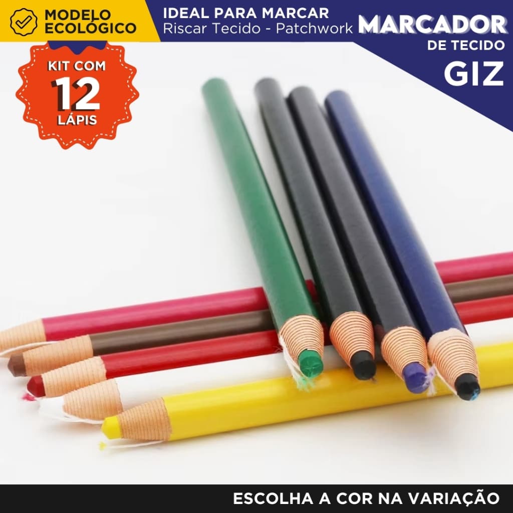 Kit Marcador de Tecido -12 Lápis - Costura Patchwork - Modelagem - Risco Apagável Alta Precisão - SH