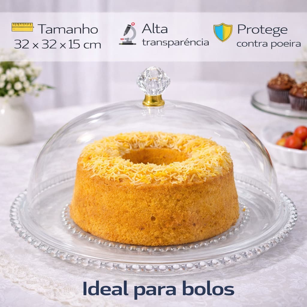 Boleira Acrílica de Cristal Decorativa Multiuso Organizador Protetor de Alimentos