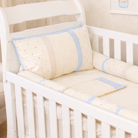 Kit berço americano menino azul  Minimalista linho bege  luxo 100% algodão neutro  enxoval de bebê