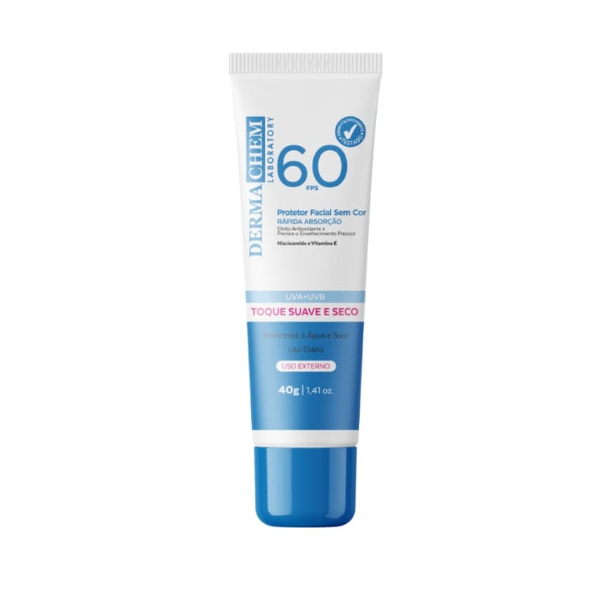 Protetor Solar Facial Toque Seco Rosto Protegido 60 FPS Sem Cor 40g Dermachem
