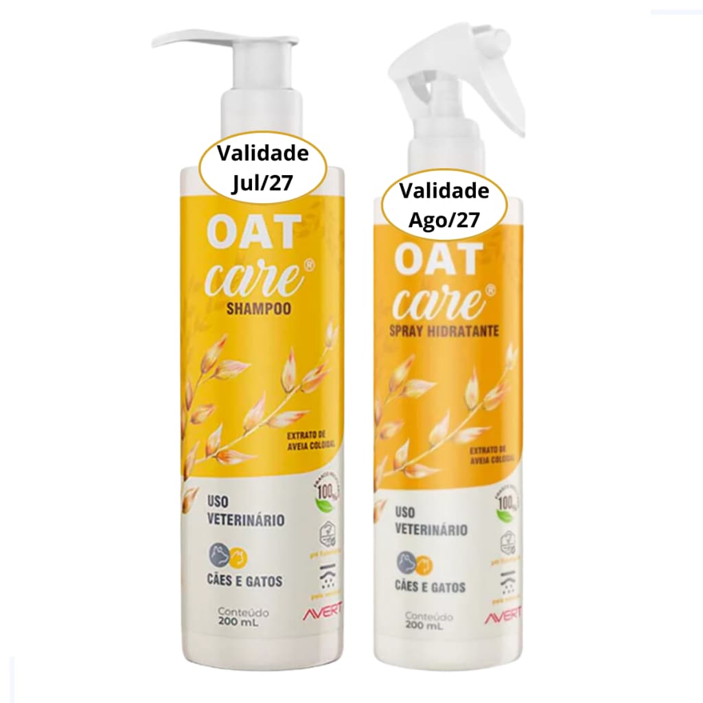 Kit Oat Care Shampoo e Spray Hidratante 200ml Avert Cães Gatos