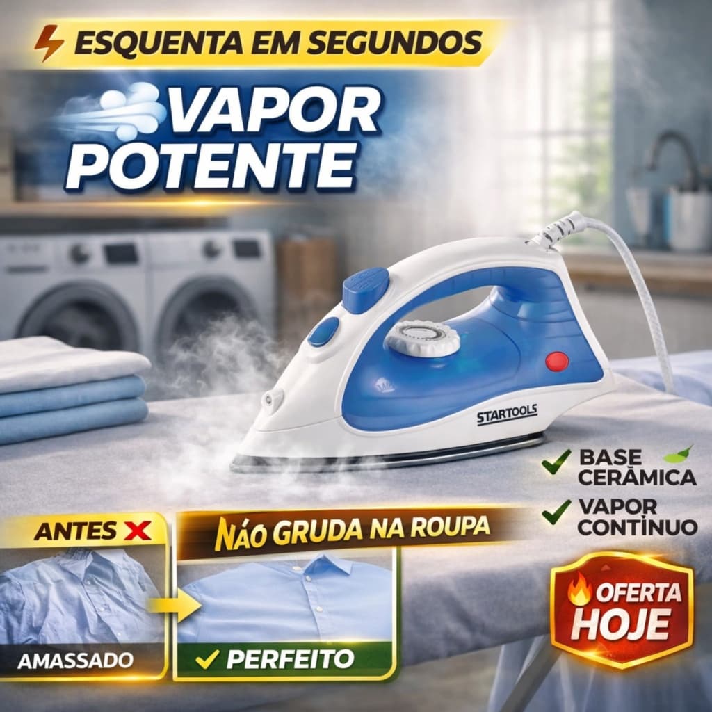 Ferro a Vapor 1500W Antiaderente – Esquenta Rápido - Vapor Potente - Não Gruda