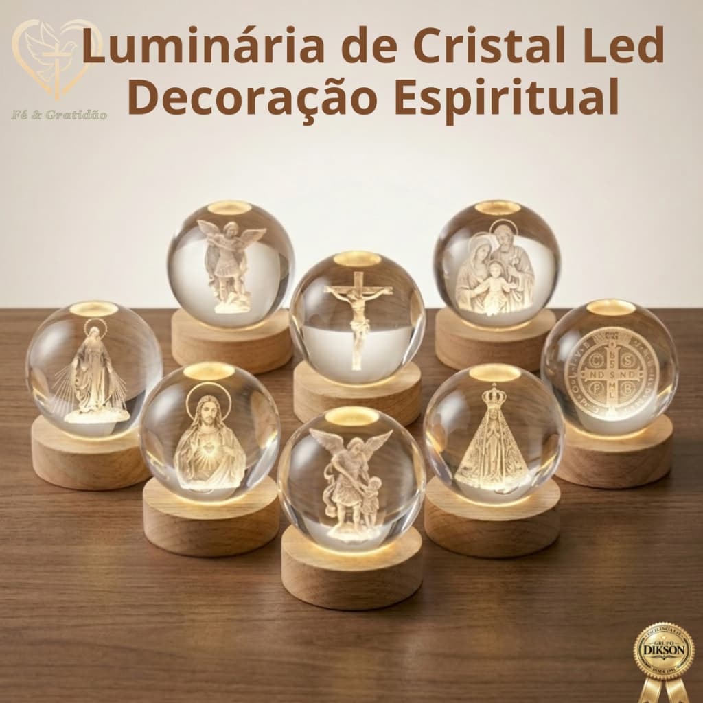 Luminária Mesa Cristal 3D Religiosa LED Santos Católicos Premium Presentes Espiritual Decoração Luxo