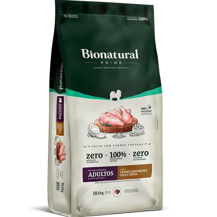 Ração Bionatural Prime Cães Adultos Raças Pequenas Frango, Blueberry, Coco e Aveia 10,1kg