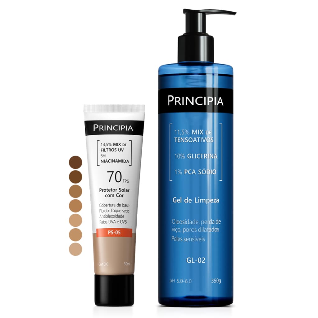 Principia Kit Todo Dia protetor com cor com: GL-02 + PS-05 FPS 70 (escolha seu tom)