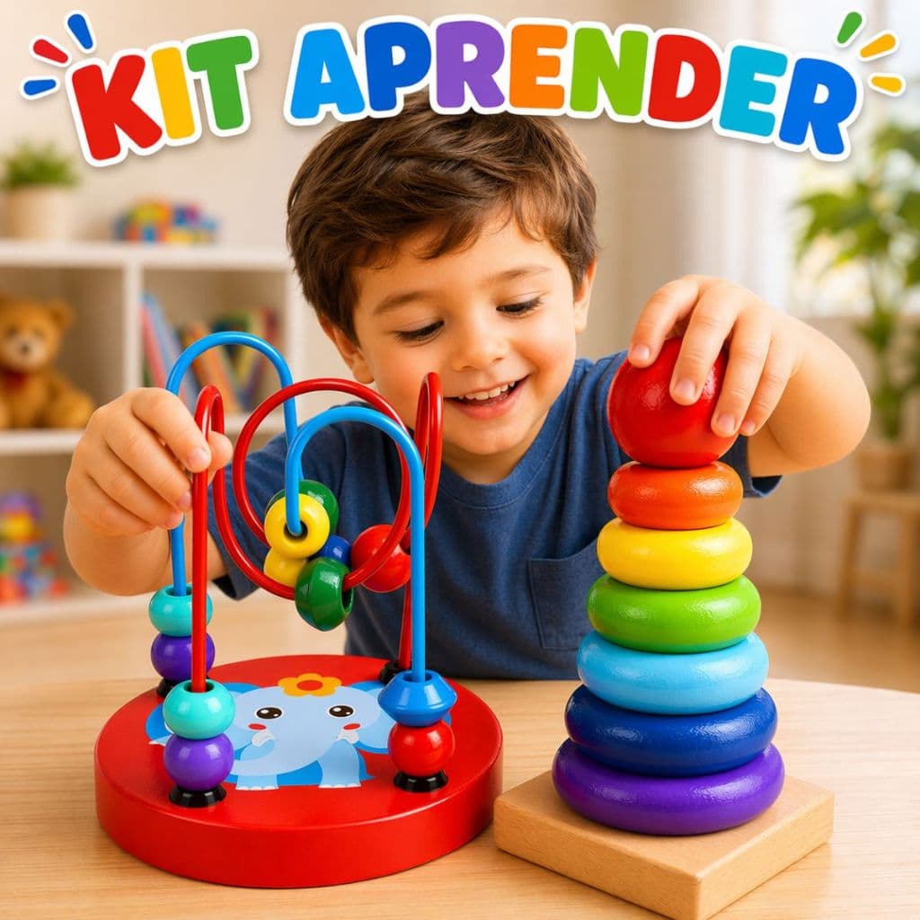 Kit Brinquedos Educativos Infantil Labirinto e Torre de Empilhar Concentração