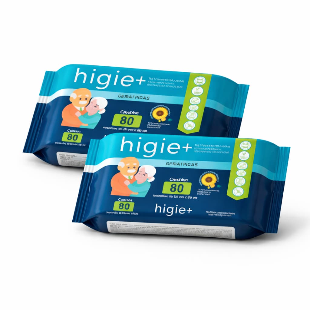 Lenço Umedecido Geriátrico Higie+ 80 Folhas Hipoalergênico Premium 2 pcts