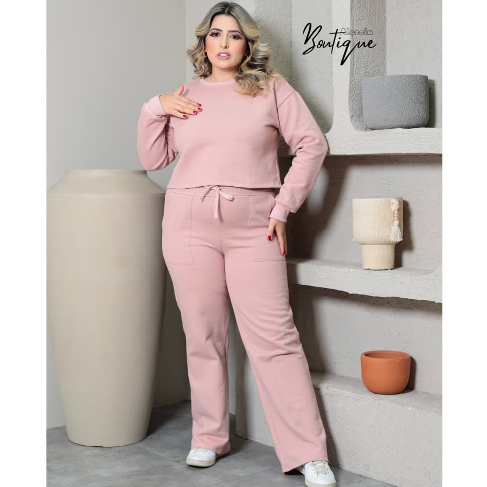 CONJUNTO FEMININO MOLETOM plus size pantalona e blusa manga longa felpado