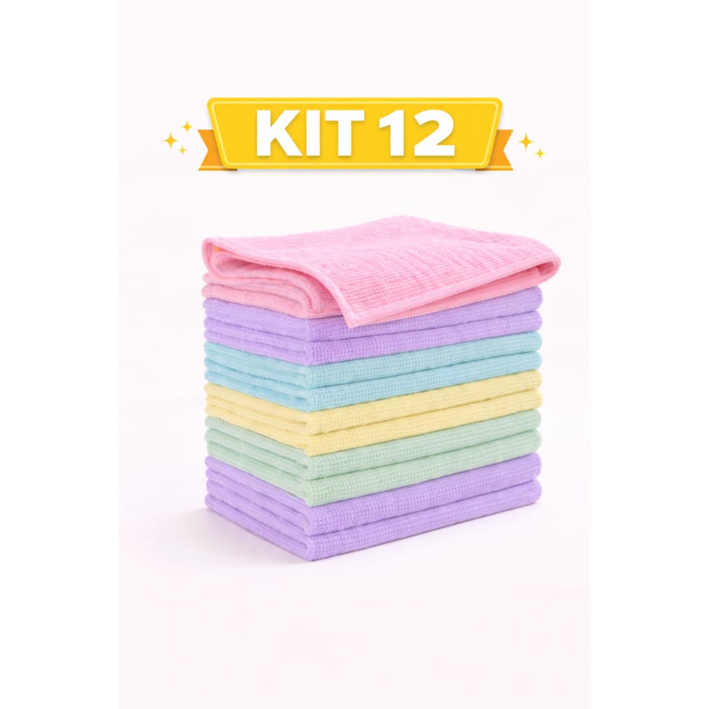 Kit 9 ,12 ou 15 Panos de Microfibra Ultra Absorvente Multiuso Limpeza Casa Carro Vidro Alta Qualidade